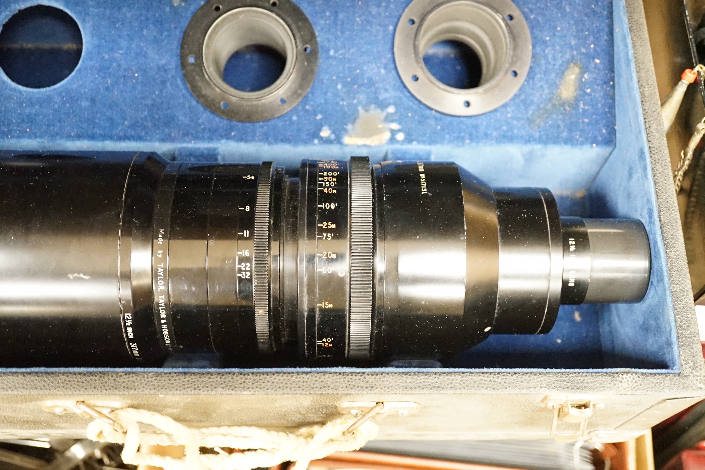 A Taylor-Hobson 12 1/2 inch 317mm f/4 (T4-5) Cooke Telepanchro lens, serial number 517131, distributed by Rank Precision Industries Ltd.